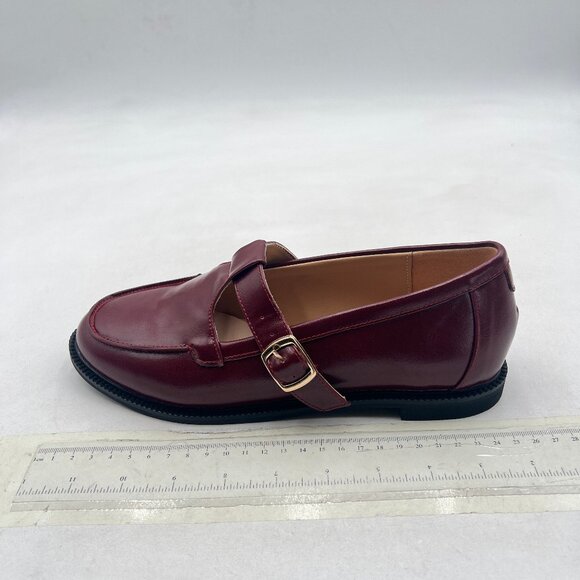 YDN Brown Low Heel Loafers Round Toe Chunky Heel Adjustable Buckled T-Strap Shoe - Picture 2 of 8